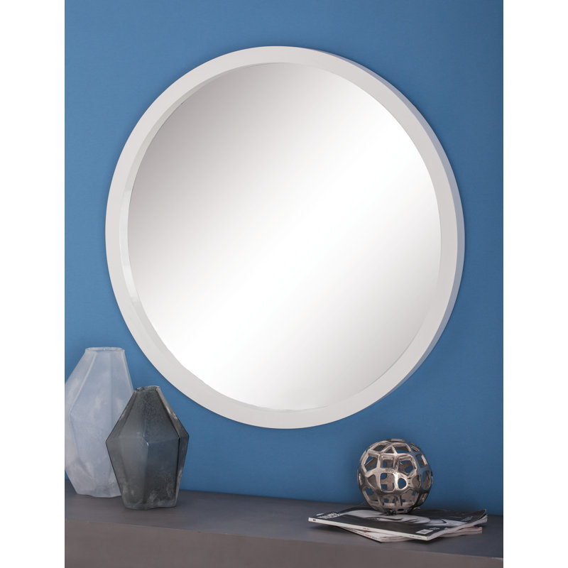 Burel Circle Wall Mirror, 32" H x 32" W, Matte White