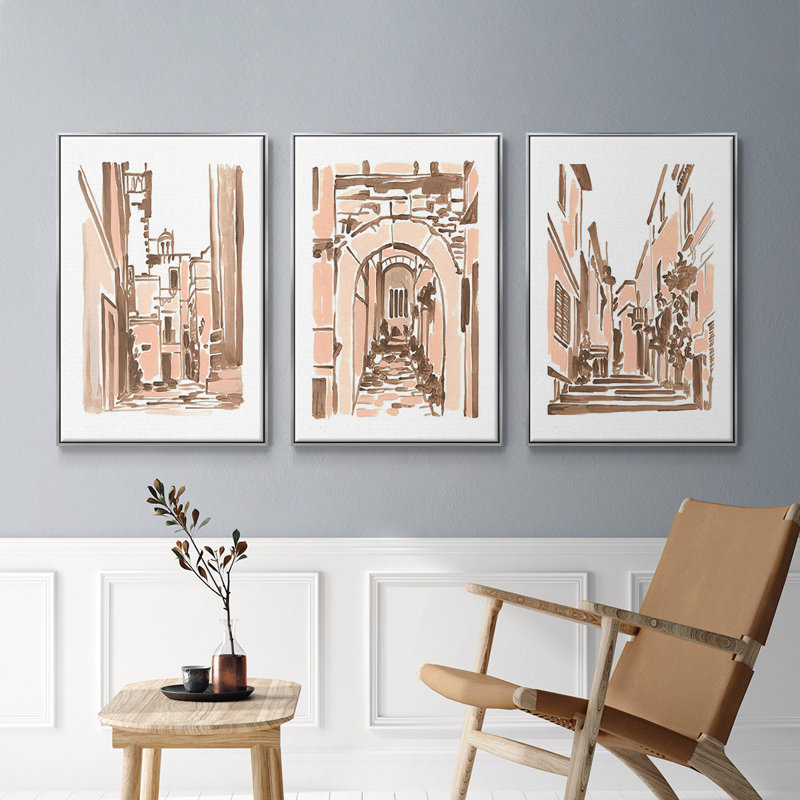 Blush Architecture Study I 3 pièces, Argent, H 27 po x l 54 po