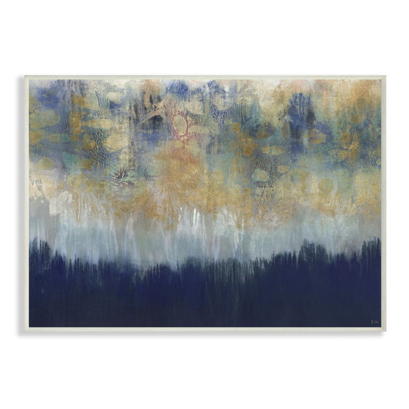 «Abstract Gold Blue», reproduction d'art, Plaque murale, H 10 po x l 15 po x P 0,5 po