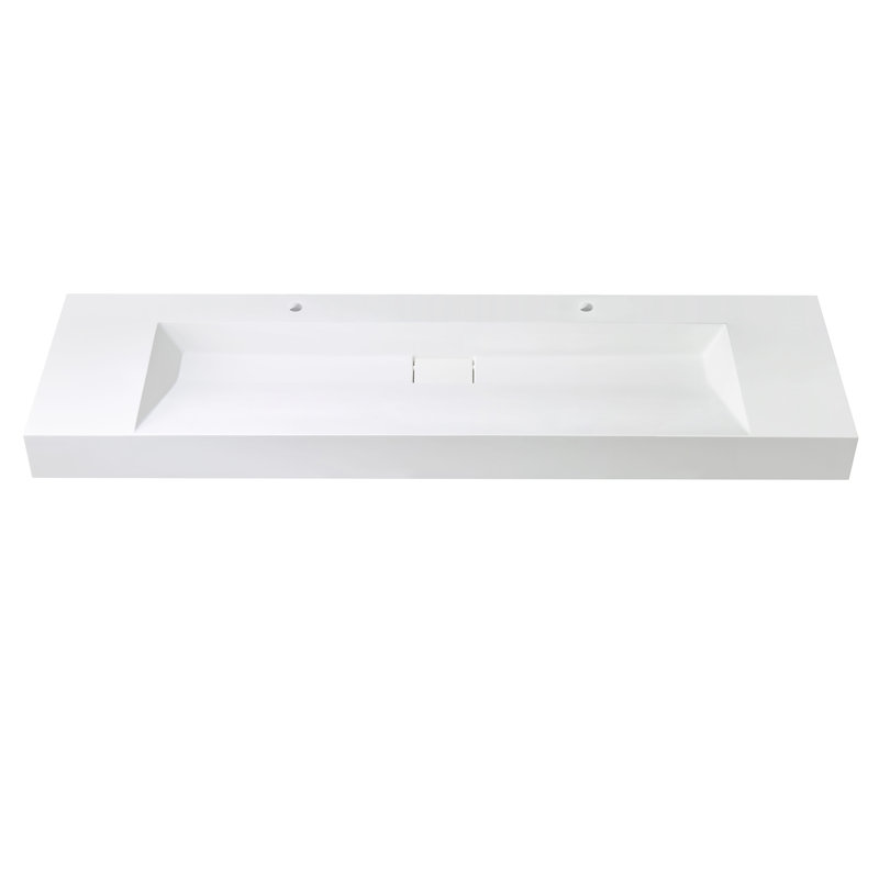 Lavabo de salle de bain rectangulaire en granite composite blanc 72 po Cedrice