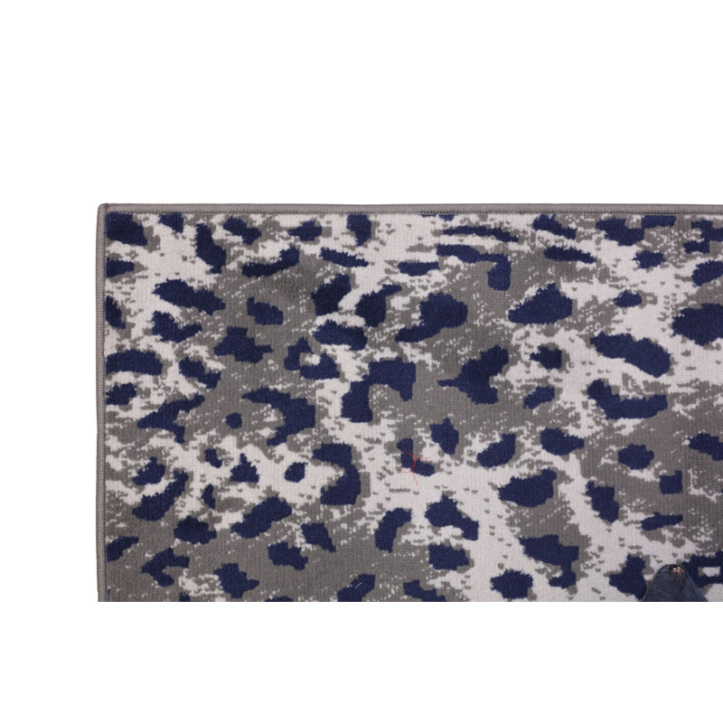 Tapis bleu / gris à imprimé animal, Rectangle 2 pi x 4 pi