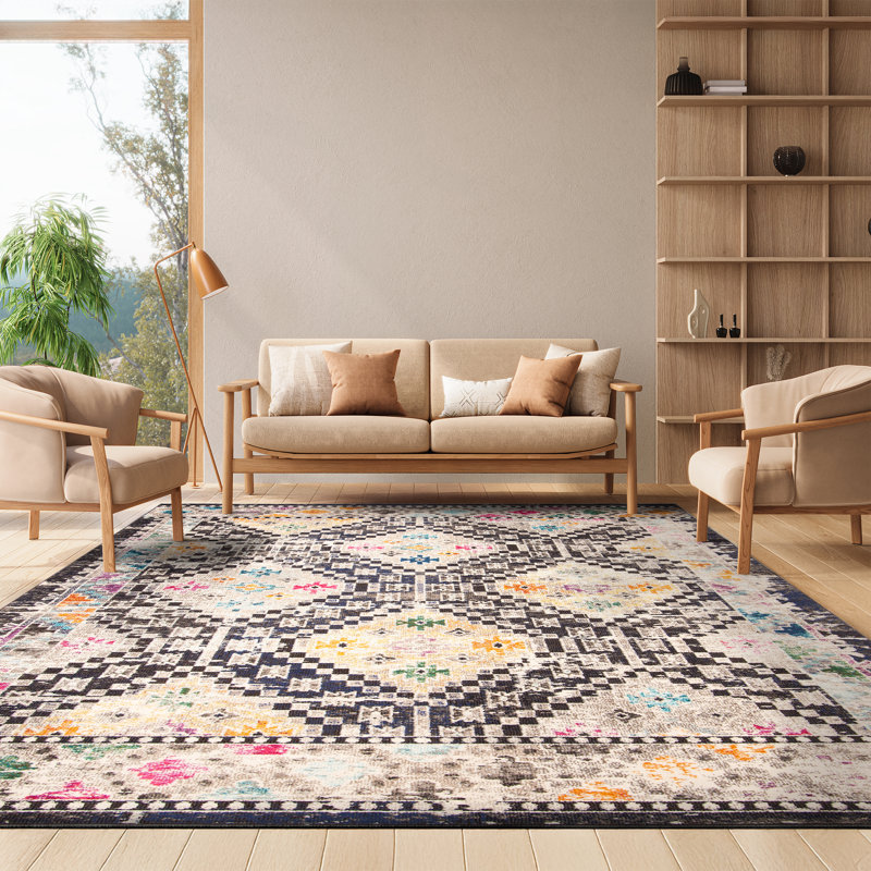 Madison Southwestern Black/Yellow Area Rug, Rectangle 8' x 10'