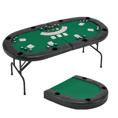 72" Oval 8-Player Poker Table Foldable, Ready To Use Card Table With Cup Holders