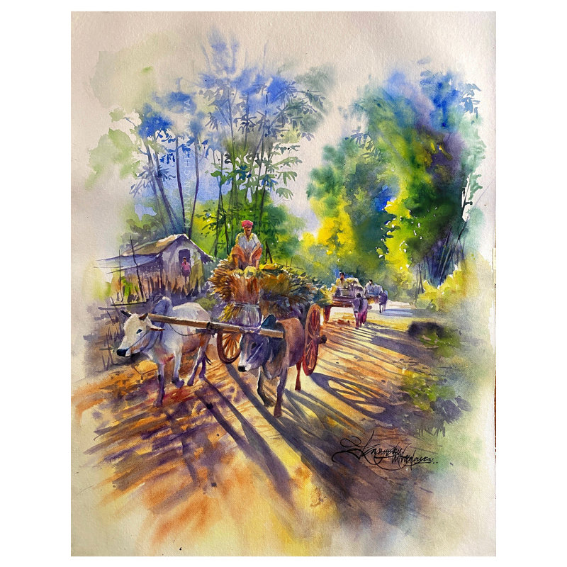 Chariot Indian Bullock | Aquarelle
