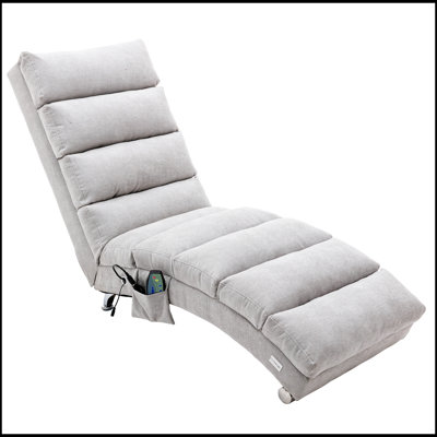 Upholstered Chaise Lounge with Vibration & Side Pocket – Ergonomic Fixed-Back Recliner, Modern Fabric Leisure Sofa
