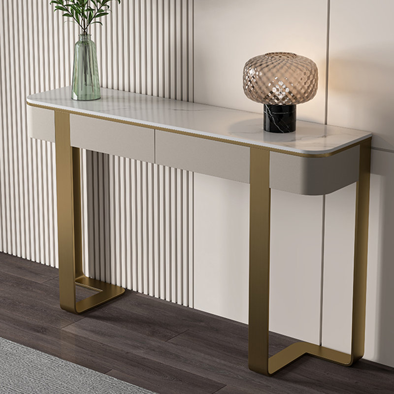 Console légère de style luxueux et moderne, H 33,5 po x l 63 po x P 13,8 po, Blanc, Doré