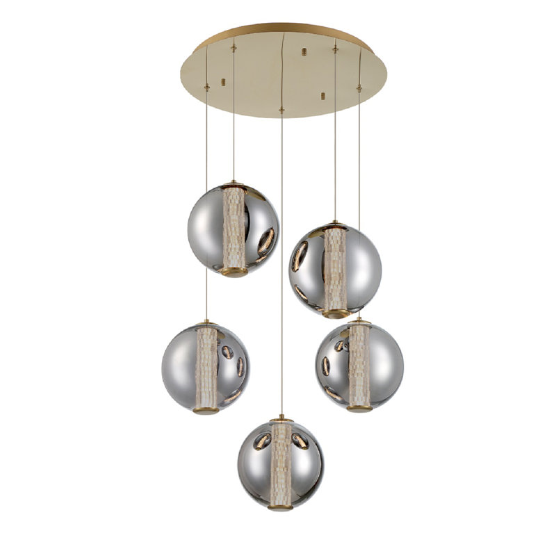 Atomo 5 Light Pendant in, Smoked, Gold