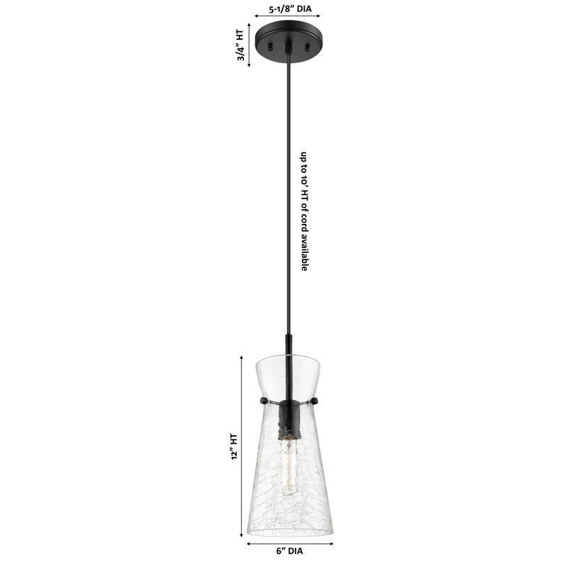Estelle - Luminaire suspendu à cordon 1 lumière 8 po, Noir mat