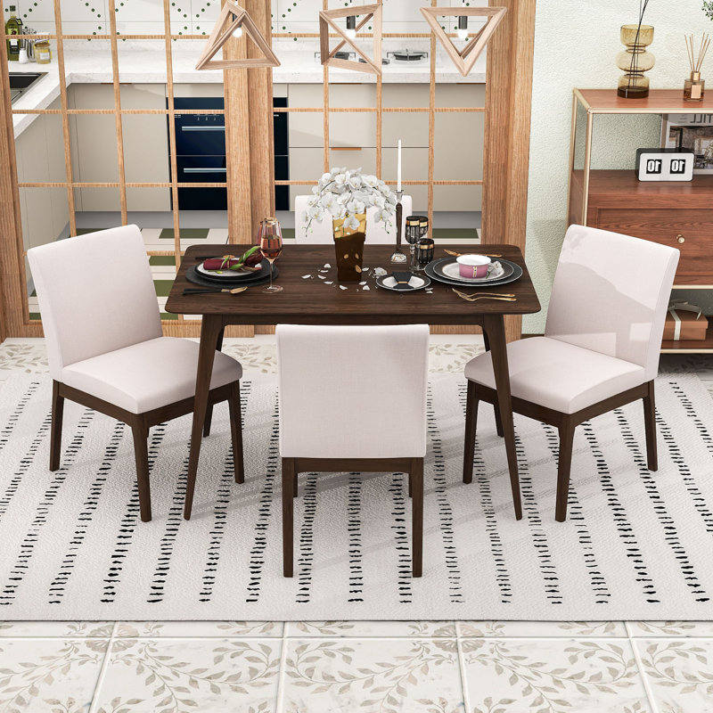 Stylish & Durable 5-Piece Dining Set: Wood Table and Cushioned Chairs, Light Beige/Walnut