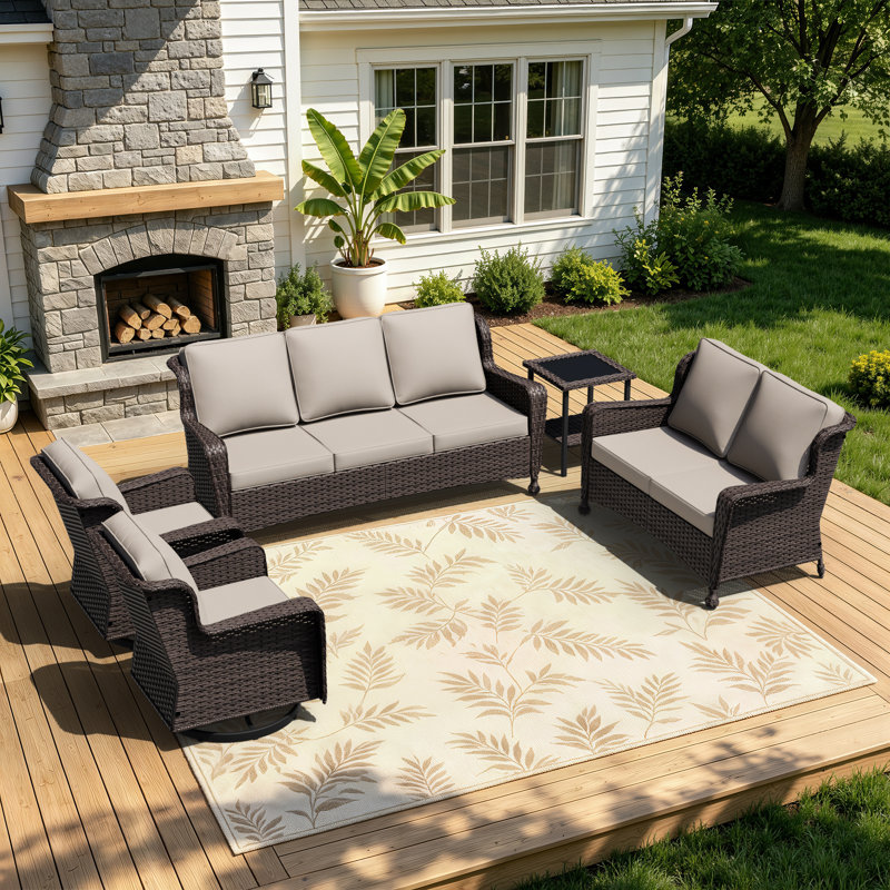 Ensemble de conversation pivotante pour 7 personnes avec coussins beiges, Beige