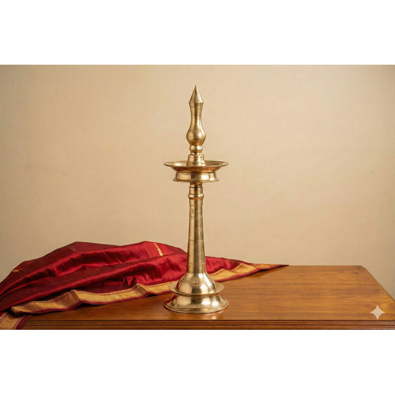 Lampe Kathakali en Inde du Sud faite à la main de 27 pouces - haut rituel classique Diya, base évasée pour Puja, vestibule ou décoration sacrée