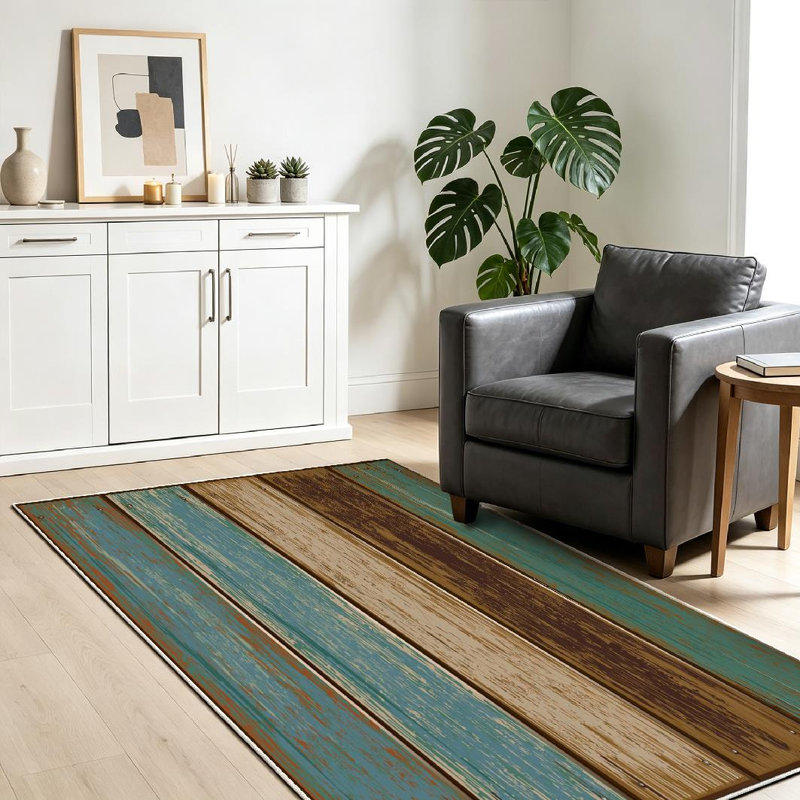 Tapis d'intérieur rétro en bois transparent lavable à la machine, Rectangle 39 po x 63 po