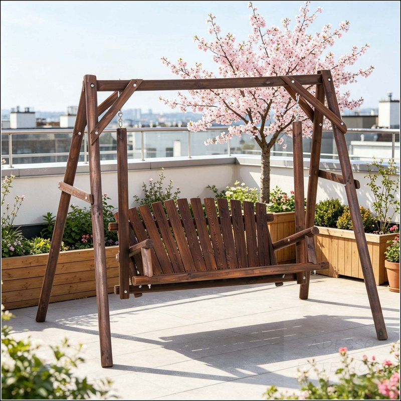 Banc pivotant en bois 2 places avec support en A - brun