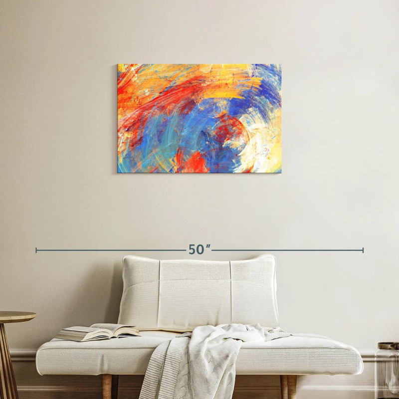 Avery rouge jaune bleu abstrait, H 20 po x l 30 po
