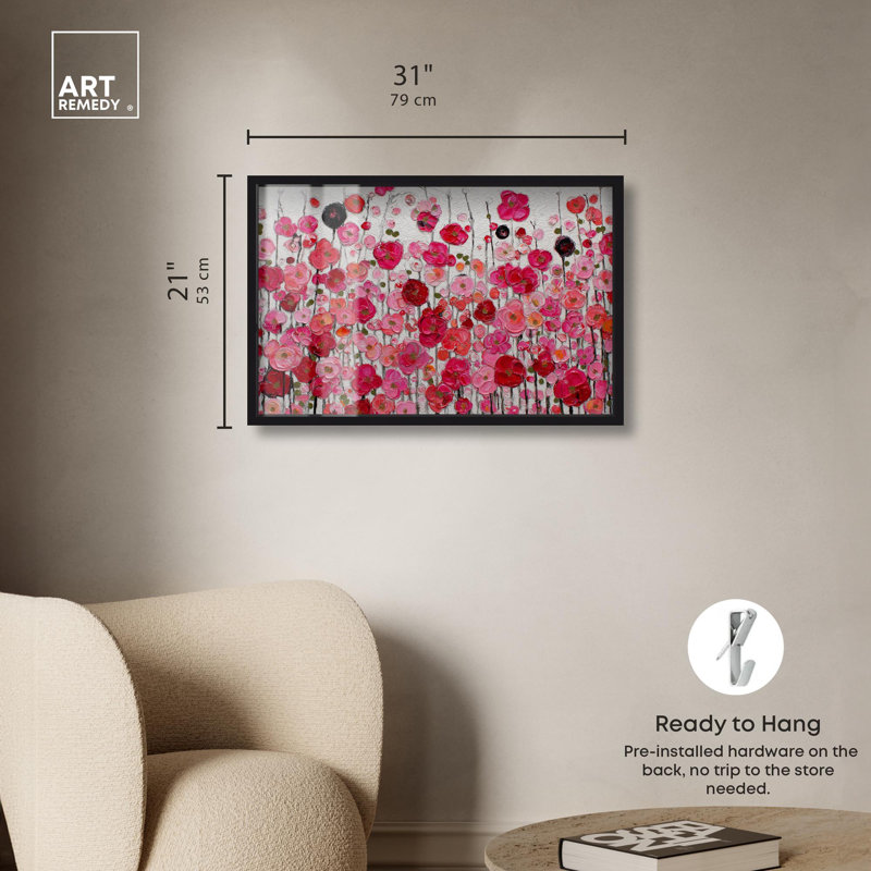 «Crimson Bloom II», impression d'art floral rose par Art Remedy, H 21 po x l 31 po, Black