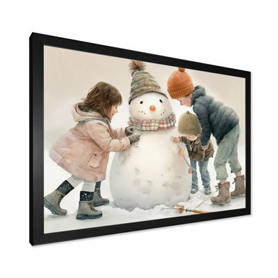 «Kids Building a Huge Snowman II», peinture sur toile