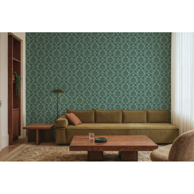 Papier peint jade soyeux coquelicot