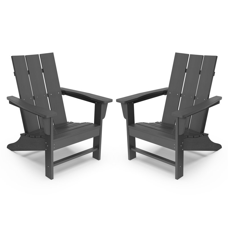 2 Pack Gray Foldable HDPE Patio Adirondack Outdoor Chairs, Gray
