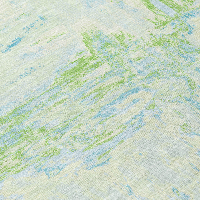 Mint and Blue Synthetic Washable Rectangular Rug 46" x 30"