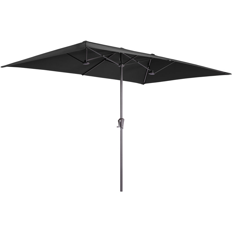 Parasols de table de patio à double face avec auvent résistant aux rayons UV et manivelle, Noir, noir, noir, noir