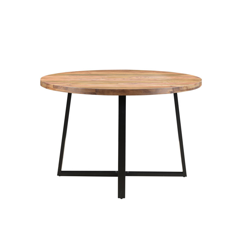 Kerklin Round Solid Wood Top Metal Base Dining Table