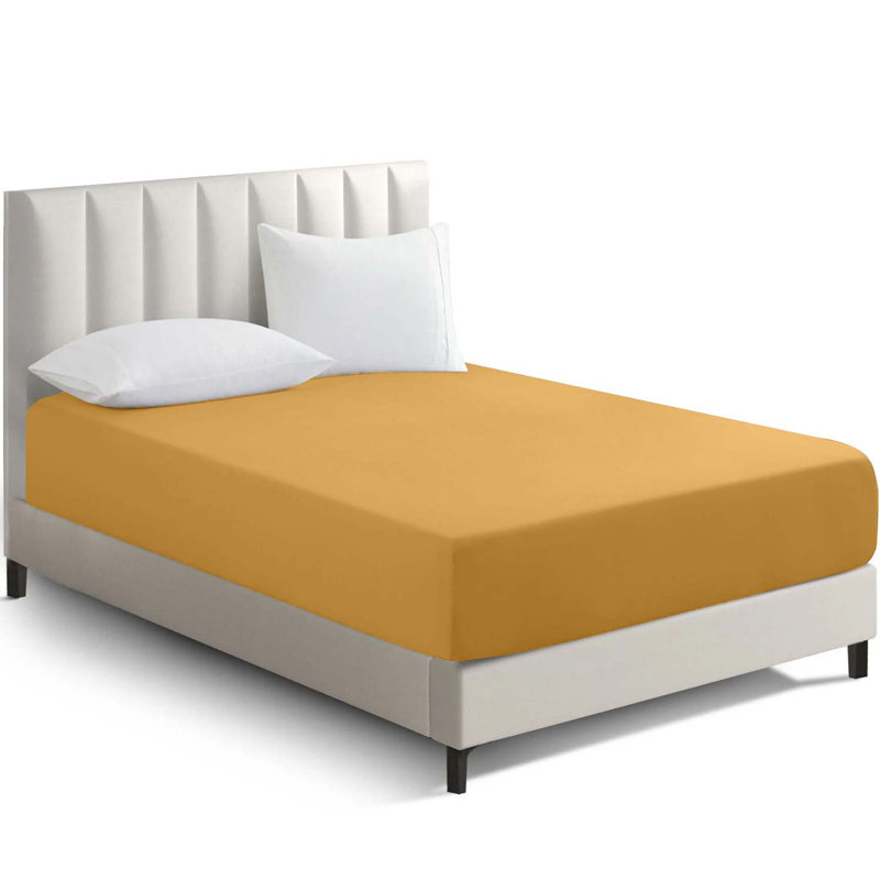 Super Premium Microfiber 25 cm Plain Fitted Sheet Bedroom, Children room, gust room, Yellow, Kingsize (5')
