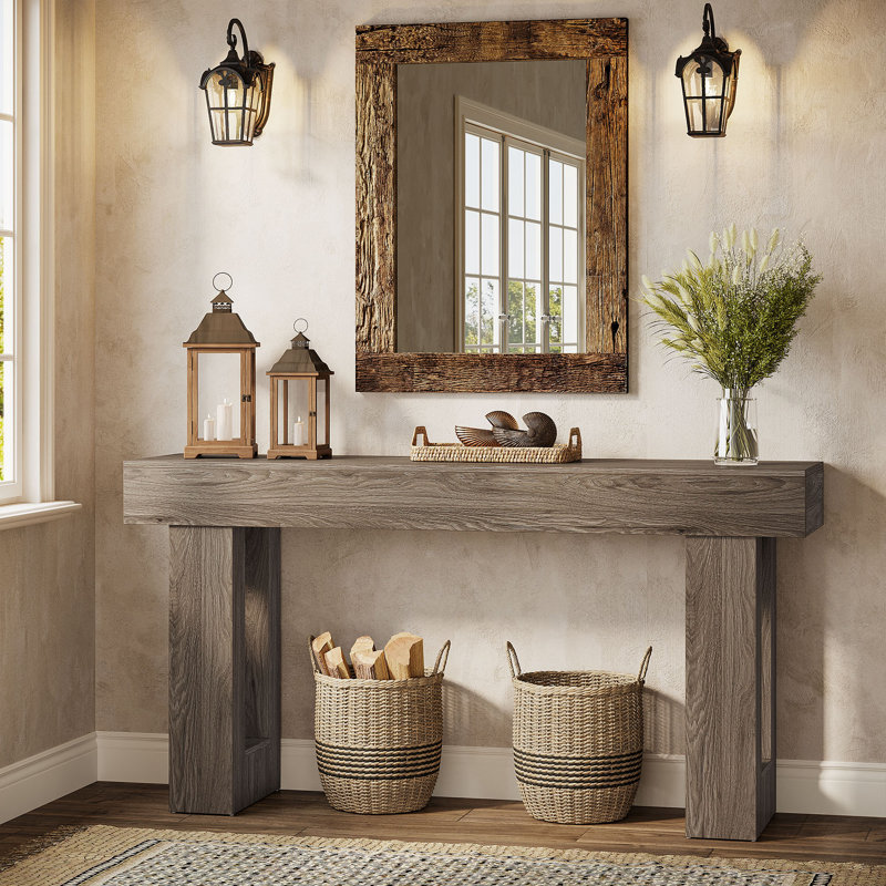 Console 63 po, console rectangulaire en bois naturel pour console d'entrée, couloir et salon (gris), Gris
