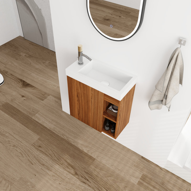 Ensemble de meuble-lavabo simple avec plateau Maria Maria, ChuanPu / noyer, Blanc