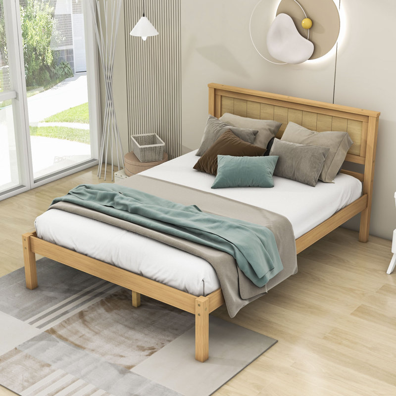 Leajah Wood Platform Bed with Headboard and Slats, Full