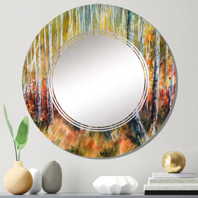 Miroir mural blanc avec bouleaux blancs en forêt d'automne dense