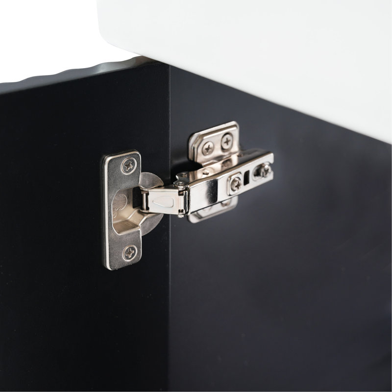 Meuble-lavabo moderne avec lavabo en céramique et porte à motif de vagues, Noir, noir, noir, noir