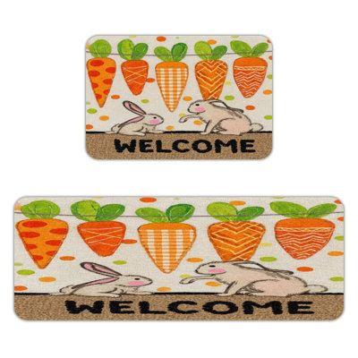 Tapis de cuisine antidérapant 2 pièces Carrot Welcome Bunnies