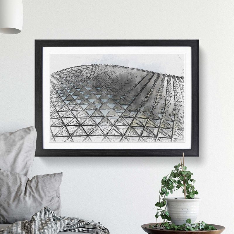 Architecture Sketch Vol.16 in Abstract - Picture Frame Drawing Print, 62cm H x 87cm W x 2cm D, Black Framed