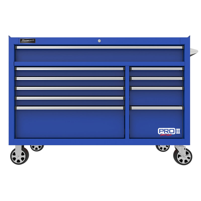 54.5'' W 10 -Drawer Steel Bottom Rollaway Chest with Wheels, Blue