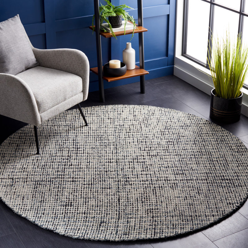 Tapis gris foncé en laine touffeté à la main Irven, Rond 6 pi