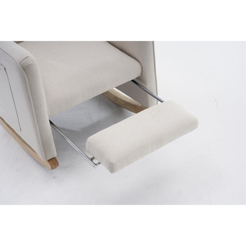 Chaise berçante en tissu avec repose-pieds Teddy, Beige
