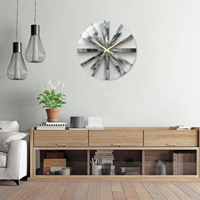 Modern Round Wall Art Mirror Starburst Sculpture Decor Art - 24‘’ Modern Glass Wall Clock