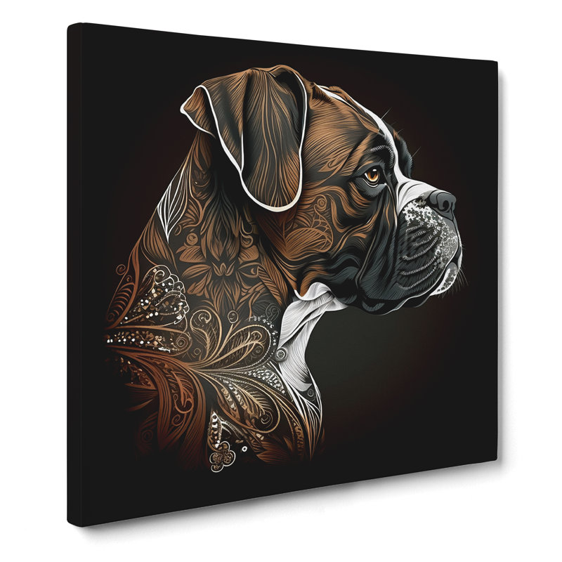 Boxer Dog Ornamental Art No.1 - Print, 50cm H x 50cm W x 3cm D