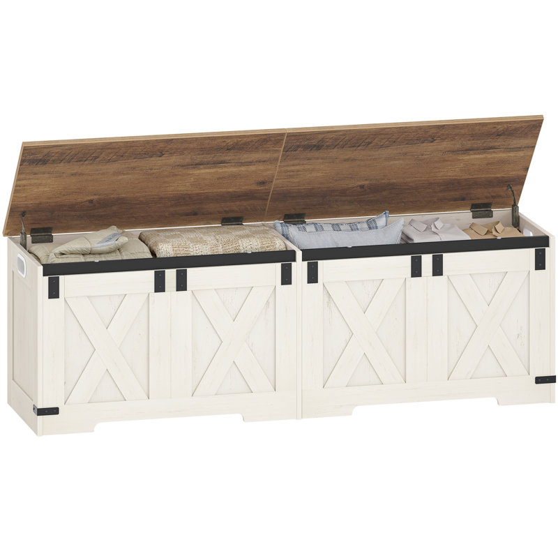 59" Storage Chest, Extra Large Storage Trunk with 2 Safety Hinges, Farmhouse Wooden Box Bench, Lift-Top Organizer Chest, Entryway Trunk for Bedroom, Living Room