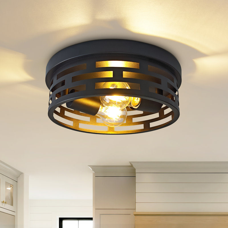11 In. 2-Light Farmhouse Black Flush Mount Ceiling Light Fixture With Turnable Light Cap (1-Pack), 3.7" H x 3.7" W x 11" D, 2