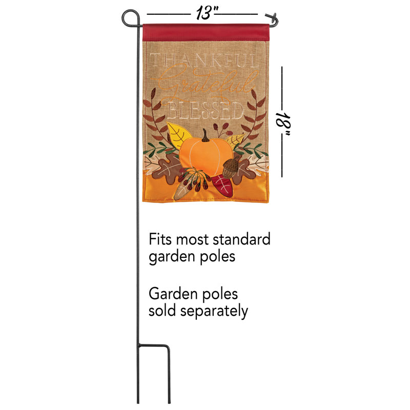 Drapeau de jardin Thankful Grateful Pumpkin 2-Face Polyester 18 po x 13 po