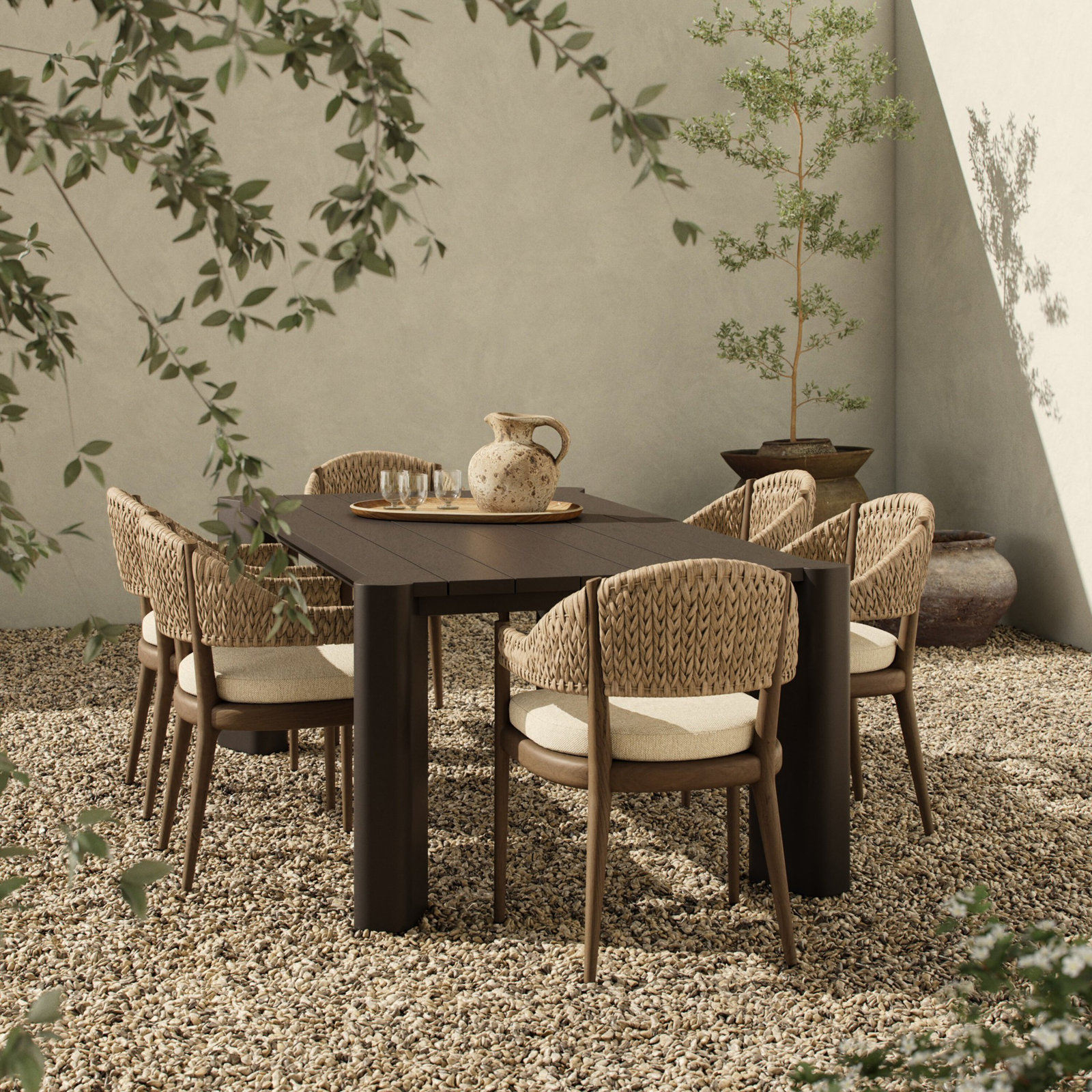 86" Teak Patio Dining Table, Bronze