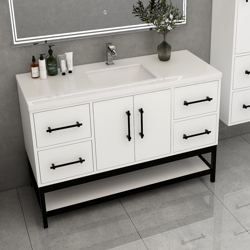 Meuble-lavabo mural avec lavabo et support en acrylique renforcé Victoria, Blanc lustré