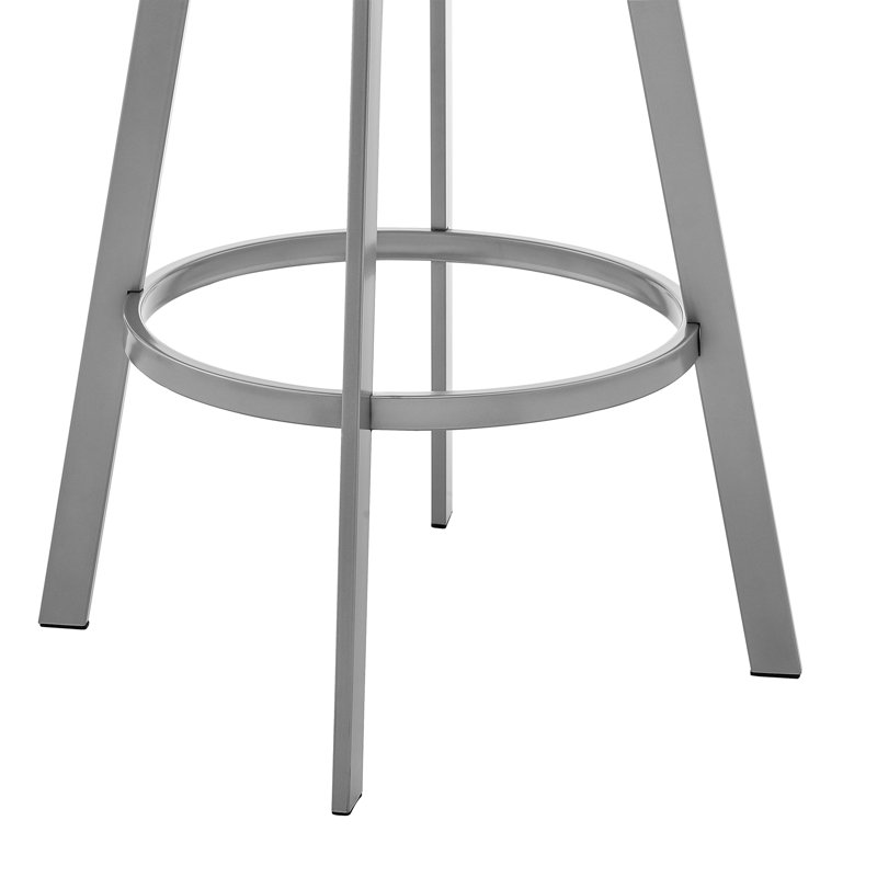 Robinett Swivel Counter or Bar Height Bar Stool with Arms and Footrest in Faux Leather and Metal, White