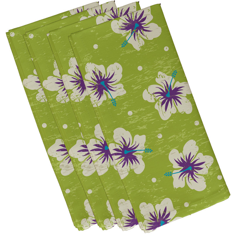 Ensemble de serviettes 4 pièces Cairo Hibiscus Blooms, L 18 po x L 18 po, Vert clair