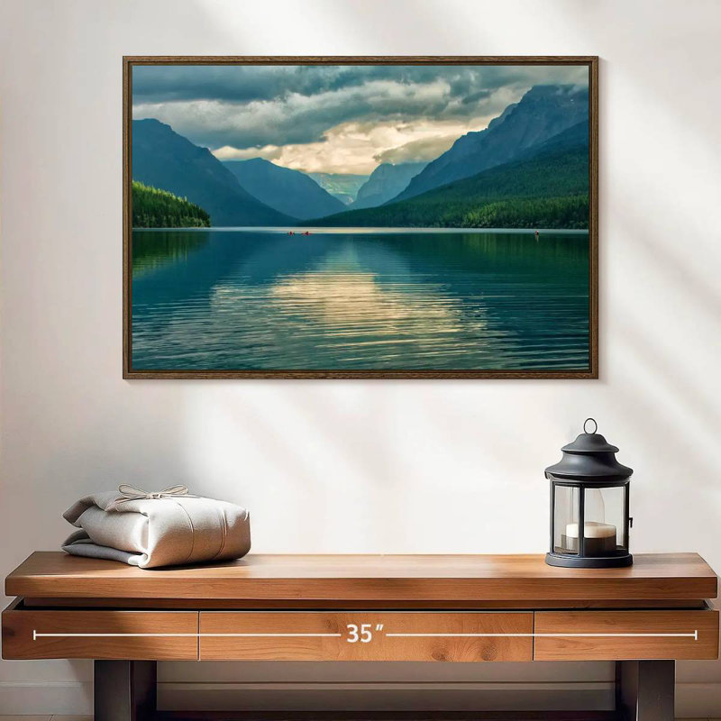 Glacier Lake Scene, 25" X 17", Floating Frame Walnut