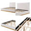Structure de lit rembourrée Cocoon avec tête de lit en lin épais et base en bois massif, lit plateforme beige moderne d'une capacité de 800 lb, centre de chambre à coucher sans sommier requis-884348882