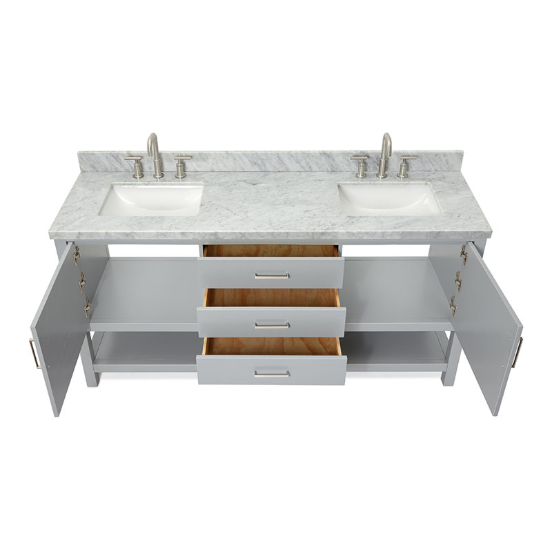 73'' Double Bathroom Vanity with Carrara Marble Top, Gray, Rectangular