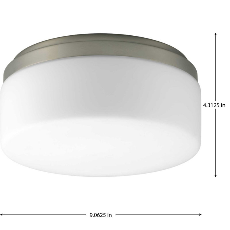 Plafonnier encastré cylindrique simple à 1 lumière Siddharth, Nickel brossé, H 4,31 po x l 9,06 po x P 9,06 po