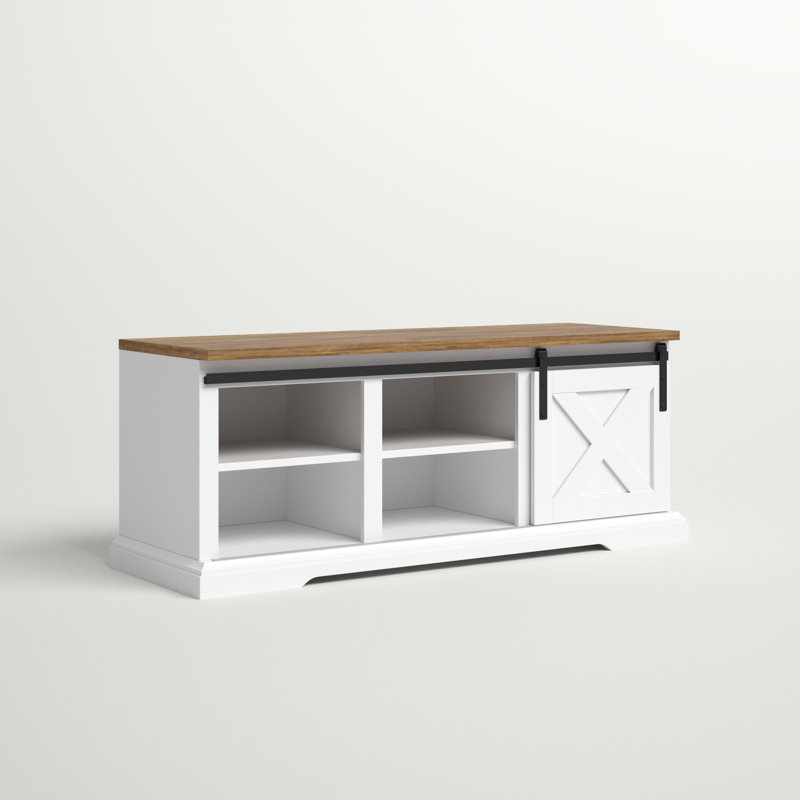 Kosjo Sliding Door 46" Storage Bench, White/Brown
